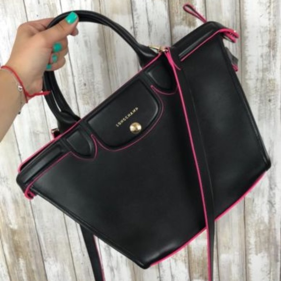 Longchamp Le Pliage Heritage Black Pink Leather - Picture 8 of 8